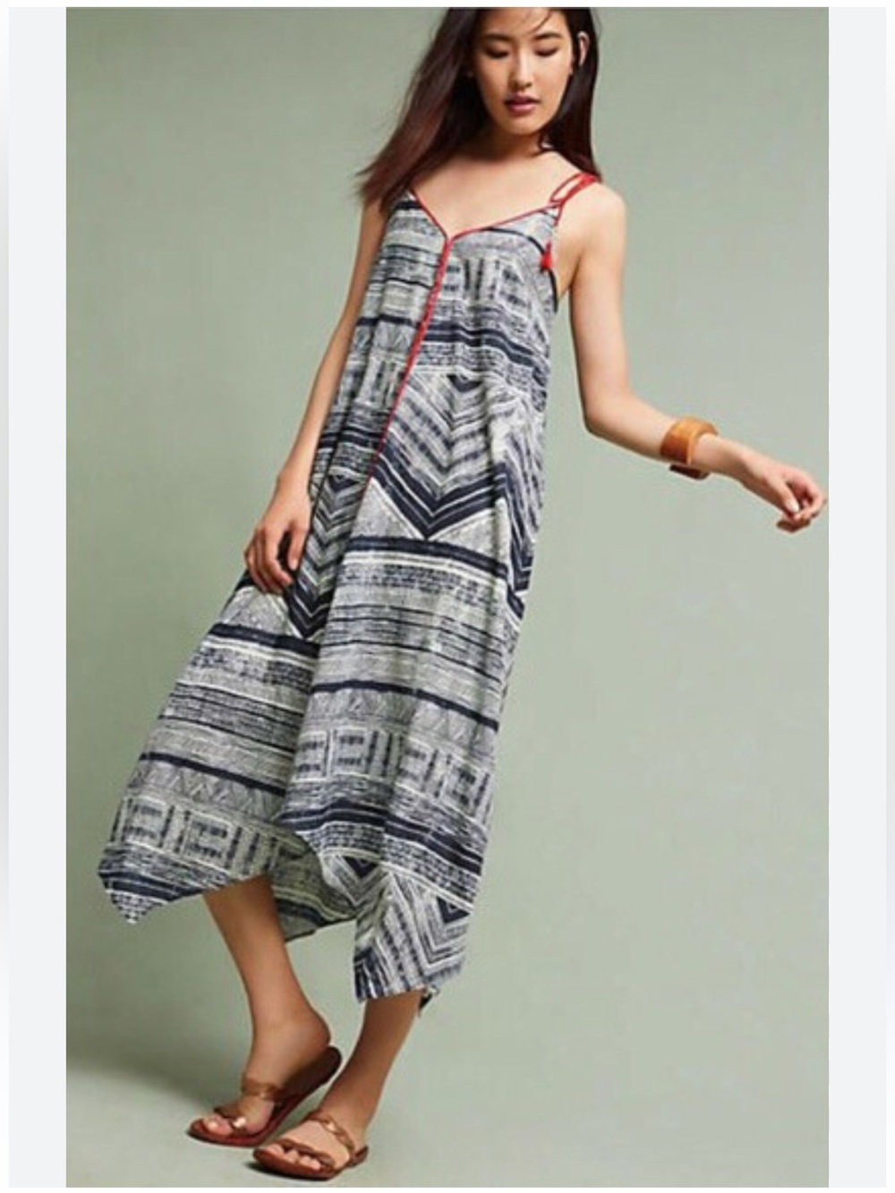 Akemi + Kin Anthropologie Riviera Halter Dress Small Boho Tassel Midi asymmetric - Picture 15 of 15